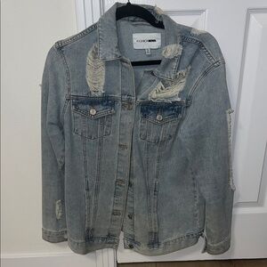 Fashion Nova Light Blue Ripped Denim Jacket Size S